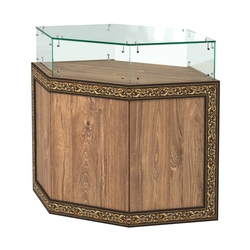 Стеклянный шестигранный прилавок с декором №СПБА-16, Дуб Канзас коричневый