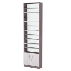 Стеллаж из ДСП с 10-ю полками 200x600 мм серии LEVEL-10 №3-1 (З/C - СТЕКЛО), Ясень Анкор темный + Ясень Анкор светлый