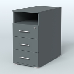 Тумба приставная с 3 ящиками (метабокс) и нишей с замком без топа Индиго Вуд, цвет белый + дуб светлый, Темно-Серый