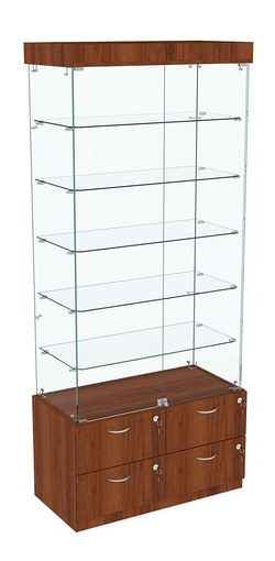 Витрина ХРУСТАЛЬ №501 прямоугольная (задняя стенка - стекло), Орех