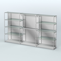 Торговая система ХРОМ (задняя стенка - зеркало) 3600 мм с прозрачными полками и поручнями №1, Серый