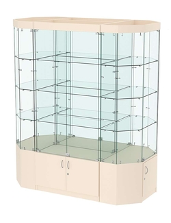 Стеклянная островная большая витрина с подсветкой серии Истра №801-О-900, Крем Вайс