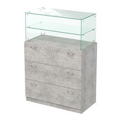 Прилавок из ДСП и стекла с выдвижными ящиками Селена-1, Метрополитан Грей