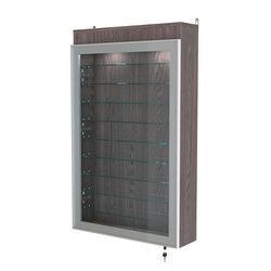 Витрина настенная №2-7А высокая с девятью полками и подсветкой серии Collecto, Ясень Анкор темный