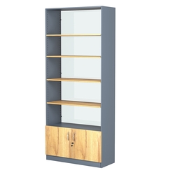Стеллаж из ДСП с 4-мя полками 400x900 мм серии LEVEL-4 №14-1 (З/C - СТЕКЛО), Темно-серый и Дуб Золотистый