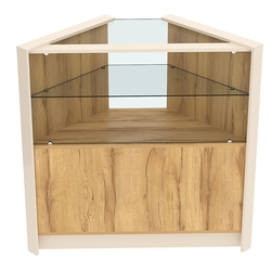 Прилавок из ДСП Модерн №6 угловой с прозрачной полкой, Дуб Золотистый и Крем Вайс