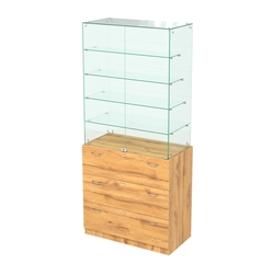 Прилавок с четырьмя стеклянными полками и выдвижными ящиками Селена-109, Дуб Золотистый