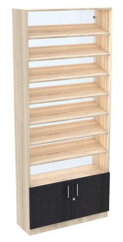 Стеллаж из ДСП с 7-ю наклонными полками 300x900 мм серии TILT-7 №12-1 (З/C - СТЕКЛО), Дуб Сонома