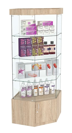 Витрина "Истра" угловая №117, шестигранная (З.С-стекло), без дверей, Дуб сонома