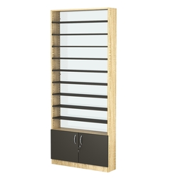 Стеллаж из ДСП с 9-ю полками 200x900 мм серии LEVEL-9 №10-1 (З/C - СТЕКЛО), Дуб Сонома + Черный