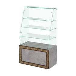 Стеклянный прилавок с декором и наклонным фасадным стеклом №СПБА-15, Бетон Чикаго светло-серый F186 ST9