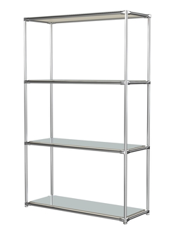 Хромированный стеллаж СТИЛЬ №1г с полками Зеркало 4 мм, Крем Вайс