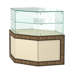 Стеклянный угловой прилавок с декором №СПБА-17, Крем Вайс