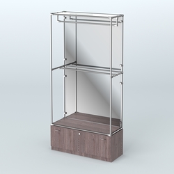 Торговая система ХРОМ (задняя стенка - зеркало) 1200 мм №1-1 с тумбой Т-11 и поручнями, Ясень Анкор темный