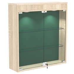 Настенная витрина с бархатом серии БАРОН №1-3А (две полки), Дуб сонома + 10 Green