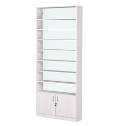 Стеллаж из ДСП с 8-ю полками 200x900 мм серии LEVEL-8 №10-1 (З/C - СТЕКЛО), Ясень Анкор светлый