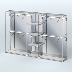 Торговая система ХРОМ (задняя стенка - зеркало) 3030 мм с полками ДСП и поручнями №8, Серый