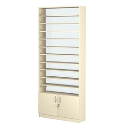 Стеллаж из ДСП с 10-ю полками 250x900 мм серии LEVEL-10 №11-1 (З/C - СТЕКЛО), Крем Вайс