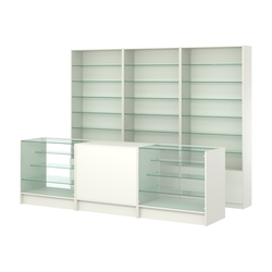 Комплект стеллажей со стеклянными полками U-6 №12 и прилавков ЭК-04, Белый