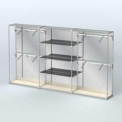 Торговая система ХРОМ (задняя стенка - зеркало) 3600 мм с тонированными полками и поручнями №5, Крем Вайс