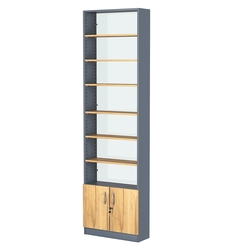 Стеллаж из ДСП с 6-ю полками 200x600 мм серии LEVEL-6 №3-1 (З/C - СТЕКЛО), Темно-серый и Дуб Золотистый