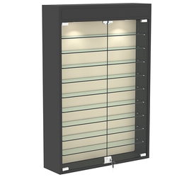 Настенная витрина с бархатом серии БАРОН №2-3А (девять полок), Черный + 01 Cream