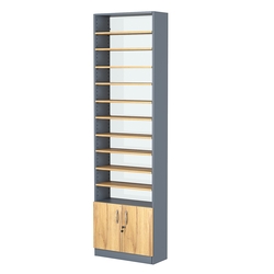 Стеллаж из ДСП с 10-ю полками 250x600 мм серии LEVEL-10 №4-1 (З/C - СТЕКЛО), Темно-Серый  + Дуб Золотистый