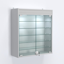 Витрина настенная №201-7А с пятью полками из стекла и верхней подсветкой, Серый