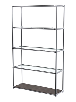 Торговый хромированный стеллаж с прозрачными полками №4, Дуб Венге