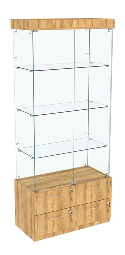 Витрина ХРУСТАЛЬ №1 прямоугольная (задняя стенка - стекло), Дуб Золотистый