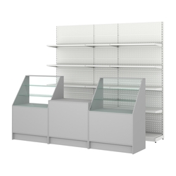 Комплект металлических стеллажей с полками и прилавков ЭК-7, Серый