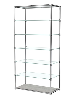 Пристенный торговый стеллаж ЛАЙТ с глубокими прозрачными полками №4, Метрополитан Грей