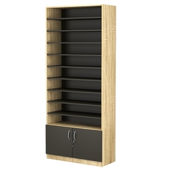 Стеллаж из ДСП с 9-ю полками 350x900 мм серии LEVEL-9 №13 (З/C - ДВП), Дуб Сонома + Черный