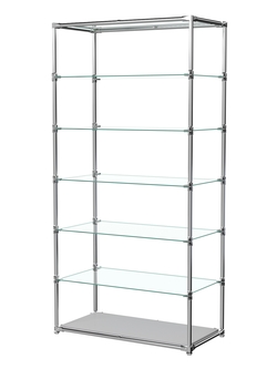 Пристенный торговый стеллаж ЛАЙТ с глубокими прозрачными полками №4, Серый