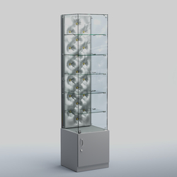 Высокая стеклянная витрина КАПИТОНЕ №506, Серый + Экокожа серебристая