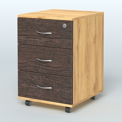Тумба мобильная с 3 ящиками и замком Индиго Вуд, цвет дуб светлый + белый, Дуб Золотистый + Дуб Венге