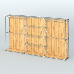 Торговая система ХРОМ (задняя стенка - ДСП) 3600 мм с прозрачными полками и поручнями №2, Дуб Золотистый