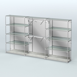 Торговая система ХРОМ (задняя стенка - зеркало) 3600 мм с прозрачными полками и поручнями №6, Метрополитан Грей