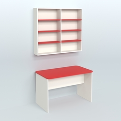 Распаковочный прямоугольный стол с антресолью для аптеки Р-02, Белый + Красный