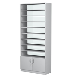 Стеллаж из ДСП с 8-ю полками 400x900 мм серии LEVEL-8 №14-1 (З/C - СТЕКЛО), Серый