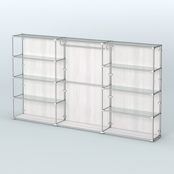 Торговая система ХРОМ (задняя стенка - ДСП) 3600 мм с прозрачными полками и поручнями №1, Ясень Анкор светлый