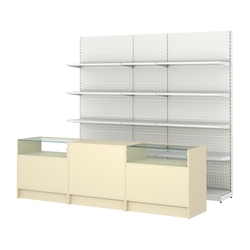 Комплект металлических стеллажей с полками и прилавков ЭК-2, Крем Вайс