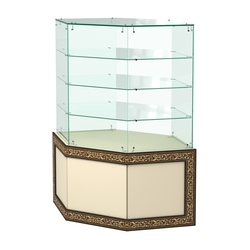 Стеклянный прилавок с декором и шестигранными полками №СПБА-207, Крем Вайс