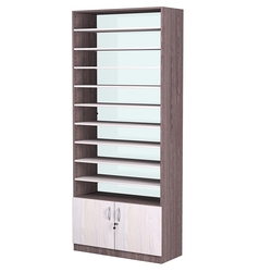 Стеллаж из ДСП с 9-ю полками 350x900 мм серии LEVEL-9 №13-1 (З/C - СТЕКЛО), Ясень Анкор темный + Ясень Анкор светлый