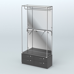 Торговая система ХРОМ (задняя стенка - зеркало) 1200 мм №2-2 с тумбой Т-14 и поручнями, Черный