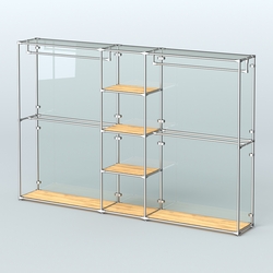 Торговая система ХРОМ (задняя стенка - стекло) 3030 мм с полками ДСП и поручнями №4, Дуб Золотистый
