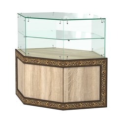 Стеклянный угловой прилавок с декором №СПБА-17, Дуб сонома