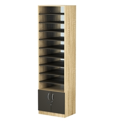 Стеллаж из ДСП с 9-ю полками 400x600 мм серии LEVEL-9 №7-2 (З/C - ЗЕРКАЛО), Дуб Сонома + Черный