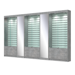 Комплект витрин под очки №10+1+10+1+10 (закрытый доступ), Бетон Чикаго светло-серый F186 ST9