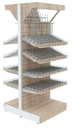 Островной высокий стеллаж с ячейками и зеркальным фризом широкий серии ВЕНТА №2 (400 ячеек), Дуб Сонома